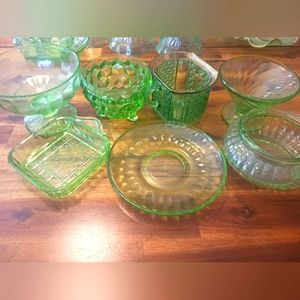 Lot of 7 Piece Miscellaneous Uranium Glass